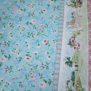 Kék alapon virágok mindkét szélén bordűr mintával (impregnált)