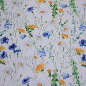 Búzavirág-pitypang hófehér alapon