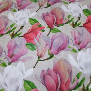 Magnolia virágok bézs alapon (digitálisan nyomtatott minta)