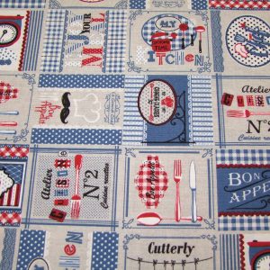 Kék-piros-drapp bistro minta