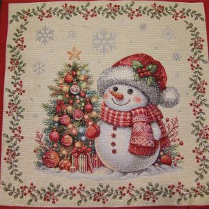 Hóember karácsonyfával (lurex) díszpárna huzat