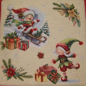 Szánkózó manók (lurex) díszpárna huzat