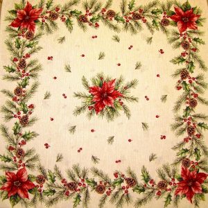 Mikulásvirág mintás lurex  asztalközép
