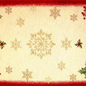 Mikulás hópelyhekkel mintás lurex  asztali futó