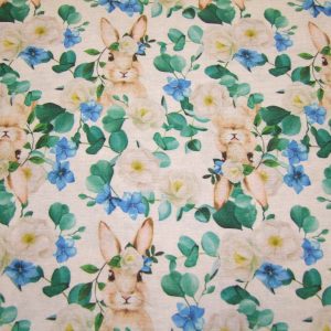 Húsvéti nyuszik kék virágokkal