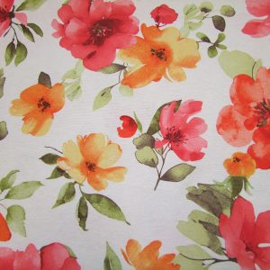 Piros és narancs nagy virágok krémszín alapon